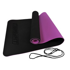 Двухслойный коврик EasyFit для пилатеса, фитнеса и йоги, 183x61 см, толщина 6 мм, TPE/TC, ECO-Friendly, черно-фиолетовый