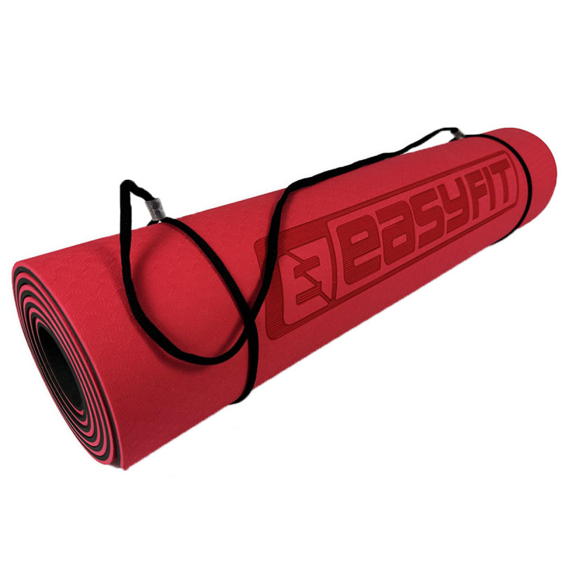 Двухслойный коврик EasyFit для пилатеса, фитнеса и йоги, 183x61 см, толщина 6 мм, TPE/TC, ECO-Friendly, красно-черный