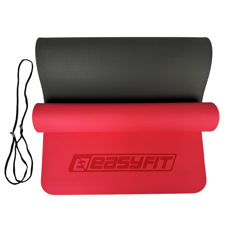 Двухслойный коврик EasyFit для пилатеса, фитнеса и йоги, 183x61 см, толщина 6 мм, TPE/TC, ECO-Friendly, красно-черный