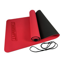 Двухслойный коврик EasyFit для пилатеса, фитнеса и йоги, 183x61 см, толщина 6 мм, TPE/TC, ECO-Friendly, красно-черный