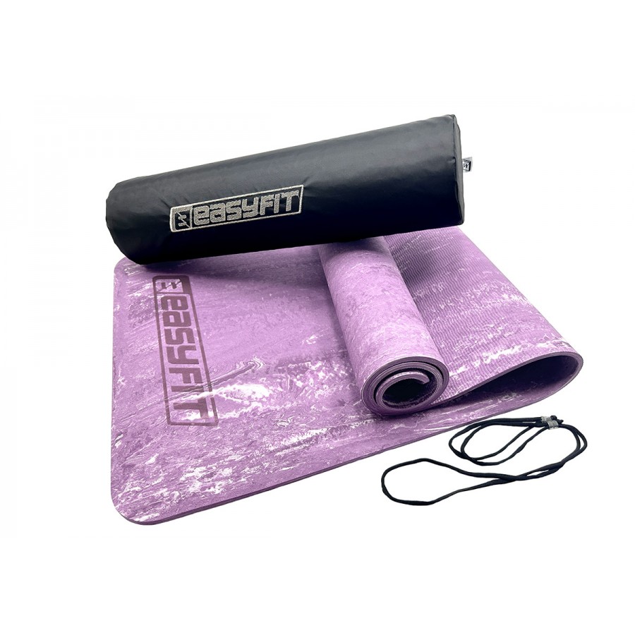 Premium Mat коврик EasyFit для фитнеса и пилатеса с чехлом, 183x61 см, толщина 8 мм, PER, ECO-Friendly, фиолетовый