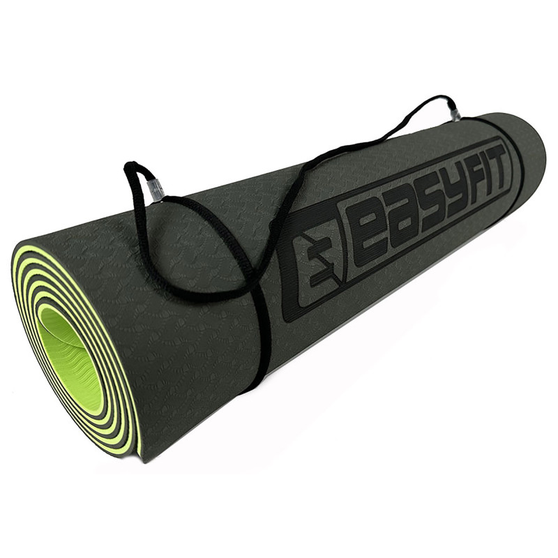 Двухслойный коврик EasyFit для пилатеса, фитнеса и йоги с чехлом, 183x61 см, толщина 6 мм, TPE/TC, ECO-Friendly, зелено-черный