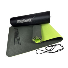Двухслойный коврик EasyFit для пилатеса, фитнеса и йоги с чехлом, 183x61 см, толщина 6 мм, TPE/TC, ECO-Friendly, зелено-черный