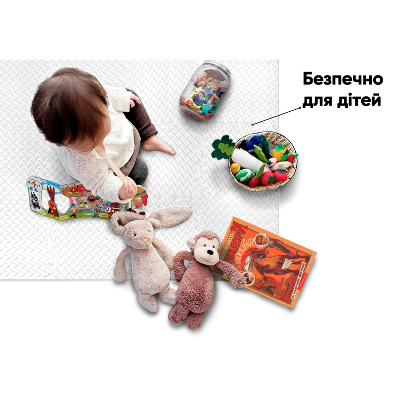 Татамі мат EasyFit SwallowTail (пазл ластівчин хвіст з бортиком), Розмір 120x120 см, Товщина 10 мм, EVA-піна, Білий