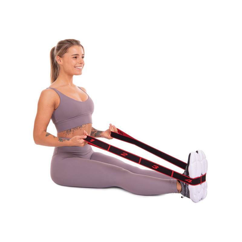 Эспандер ленточный EasyFit с петлями, длина 90 см, ширина 5 см, полиэстер и эластан,  для реабилитации, фитнеса, йоги и пилатеса, чёрно-красный