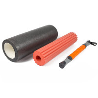 Масажний ролик (валик) EasyFit TIO 3 в 1, Довжина 45 см, Діаметр 15 см і 10 см, EVA піна, для МФР, фітнесу, йоги та реабілітації, Чорно-помаранчевий