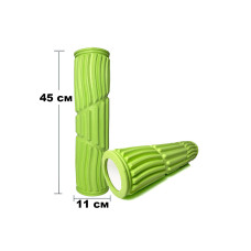 Масажний ролик (валик) EasyFit Dozer, довжина 45 см, діаметр 11 см, салатовий, каркас із високоміцного пластику, піна EVA з масажною поверхнею 3D, для МФР, фітнесу, йоги та реабілітації