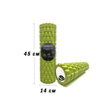 Масажний ролик (валик) EasyFit Grid Roller v.2.1, Довжина 45 см, Діаметр 14 см, Каркас із високоміцного пластику, Піна EVA з масажною поверхнею 3D, для МФР, фітнесу, йоги та реабілітації, Салатовий
