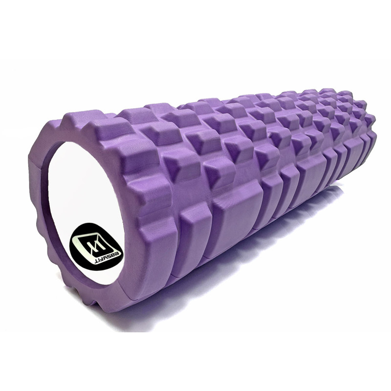 Масажний ролик (валик) EasyFit Grid Roller v.2.1, Довжина 45 см, Діаметр 14 см, Каркас із високоміцного пластику, Піна EVA з масажною поверхнею 3D, для МФР, фітнесу, йоги та реабілітації, Фіолетовий