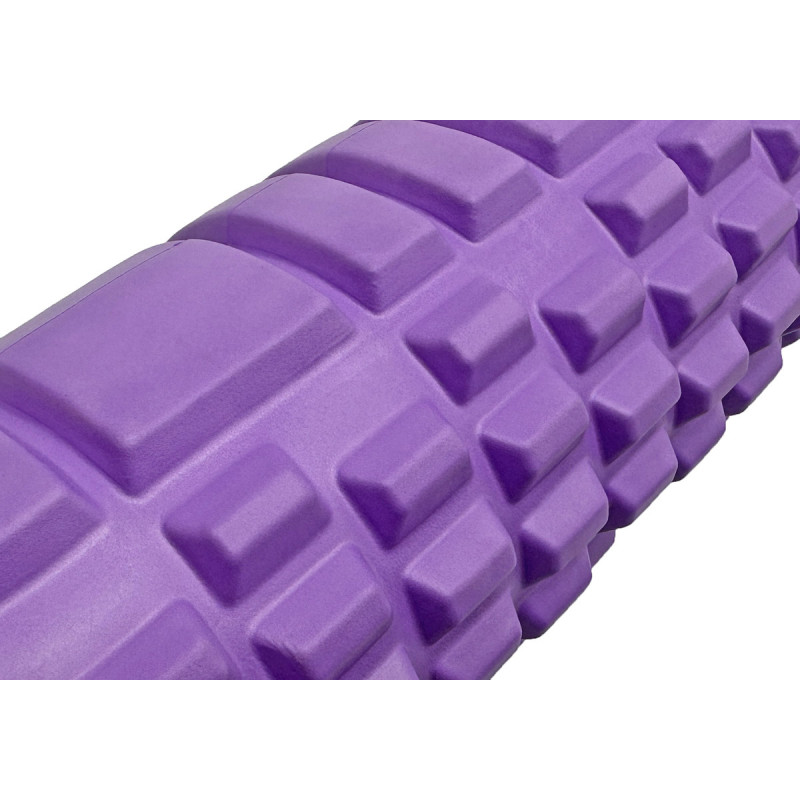 Масажний ролик (валик) EasyFit Grid Roller v.3.1, Довжина 60 см, Діаметр 14 см, Каркас із високоміцного пластику, Піна EVA з масажною поверхнею 3D, для МФР, фітнесу, йоги та реабілітації, Фіолетовий