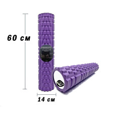 Масажний ролик (валик) EasyFit Grid Roller v.3.1, Довжина 60 см, Діаметр 14 см, Каркас із високоміцного пластику, Піна EVA з масажною поверхнею 3D, для МФР, фітнесу, йоги та реабілітації, Фіолетовий