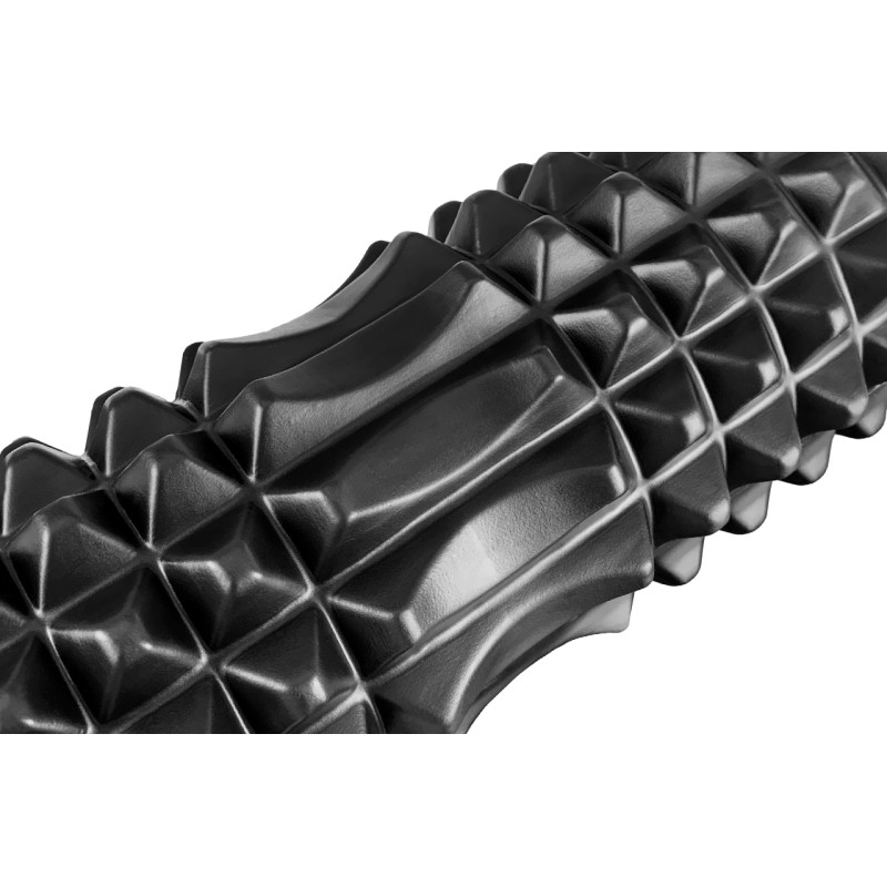 Массажный ролик EasyFit Solid Grid Roller v.2.2s, Длина 45 см, Диаметр 13 см, Цельный каркас, EVA-пена с массажной 3D поверхностью, для МФР, фитнеса, йоги и реабилитации, Черный