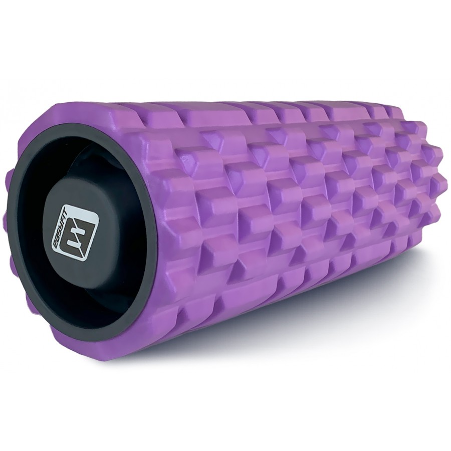 Массажный ролик EasyFit Grid Roller v.1.1 с заглушками, Длина 33 см, Диаметр 14 см, 3D массажная поверхность, Пена EVA, для фитнеса, йоги и восстановления мышц, Фиолетовый