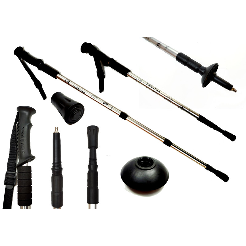 Палиця для скандинавської ходьби EasyFit Energia (1 палиця), Довжина 64-135 см, Алюміній, Гума, Сірий, Для асфальту, піску, снігу та інших типів покриття