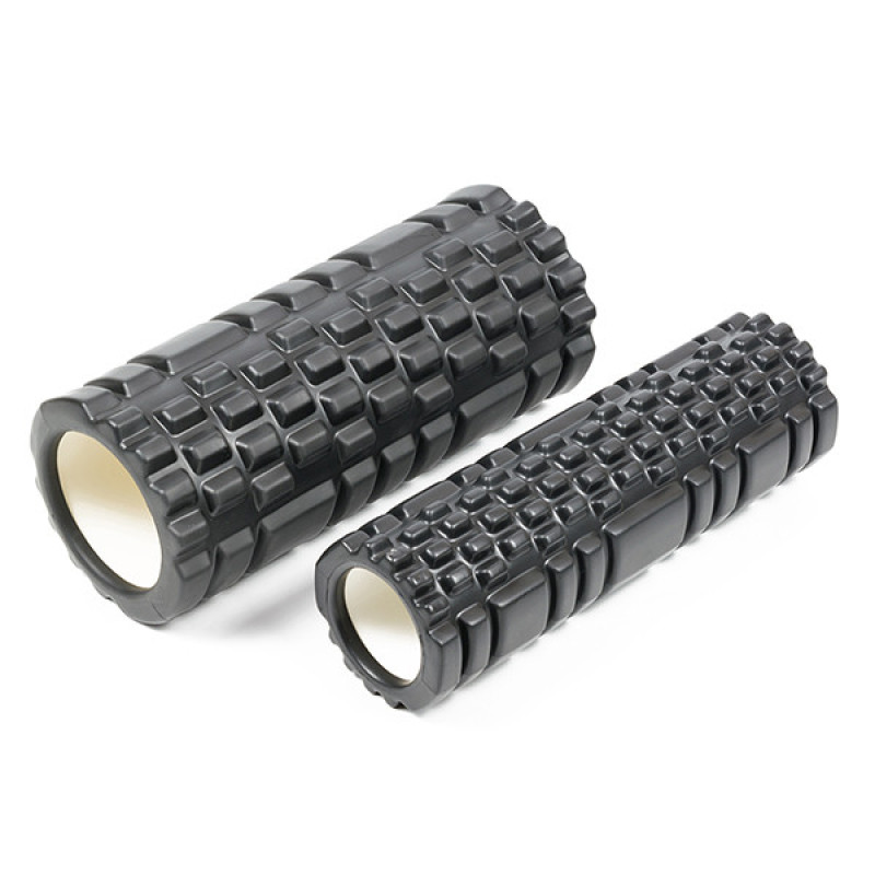 Массажный ролик (валик) EasyFit Grid Roller Double 2 в 1, Длина 33 см, Диаметр 14 см, Каркас из высокопрочного пластика, Пена EVA с массажной поверхностью 3D, для МФР, фитнеса, йоги и реабилитации, Черный