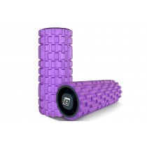 Масажний ролик EasyFit Grid Roller v.1.1 з заглушками, Довжина 33 см, Діаметр 14 см, 3D масажна поверхня, піна EVA, для фітнесу, йоги та відновлення м'язів, Фіолетовий