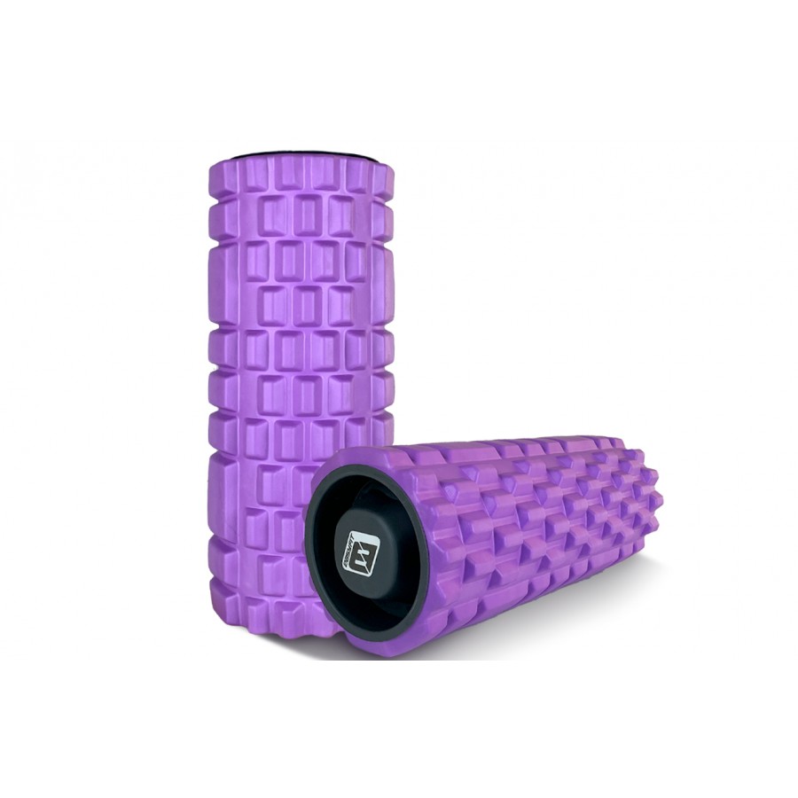 Масажний ролик EasyFit Grid Roller v.1.1 з заглушками, Довжина 33 см, Діаметр 14 см, 3D масажна поверхня, піна EVA, для фітнесу, йоги та відновлення м'язів, Фіолетовий