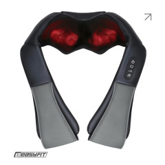 Масажер для шиї EasyFit Shiatsu (роликовий шиацу-масаж плечей і тіла), 3 рівні інтенсивності, Розмір: 38 х 19 х 16 см, Вага 1,8 кг, Еко-шкіра (PU), Дихаюча 3D-сітка Air-Mesh, Чорний
