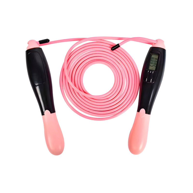 Швидкісна скакалка з лічильником EasyFit, Довжина 2,8 м, ручки 18 см, Сталь, Пластик, Вага 130 г, Чорно-рожевий