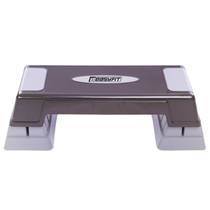 Степ-платформа EasyFit Step-D 3-ступінчаста, Максимальне навантаження 120 кг, Довжина 70 см, Ширина 28 см, Пластик, Сірий