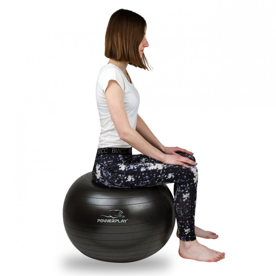 М'яч для фітнесу (фітбол) PowerPlay 4001 Ø65 cm Gymball Чорний + помпа