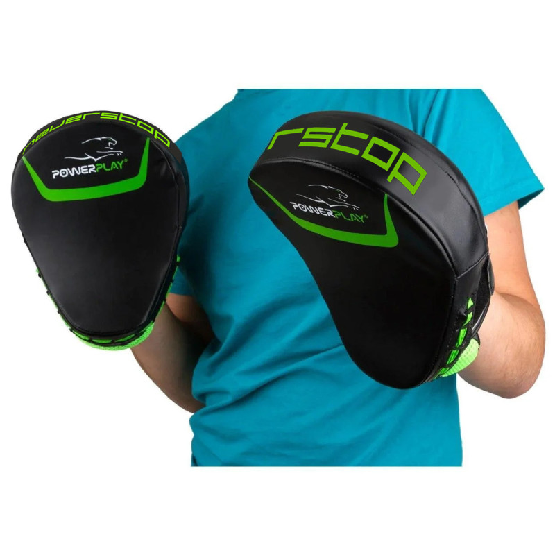 Лапи боксерські PowerPlay 3041 Чорно-Зелені PU [пара]