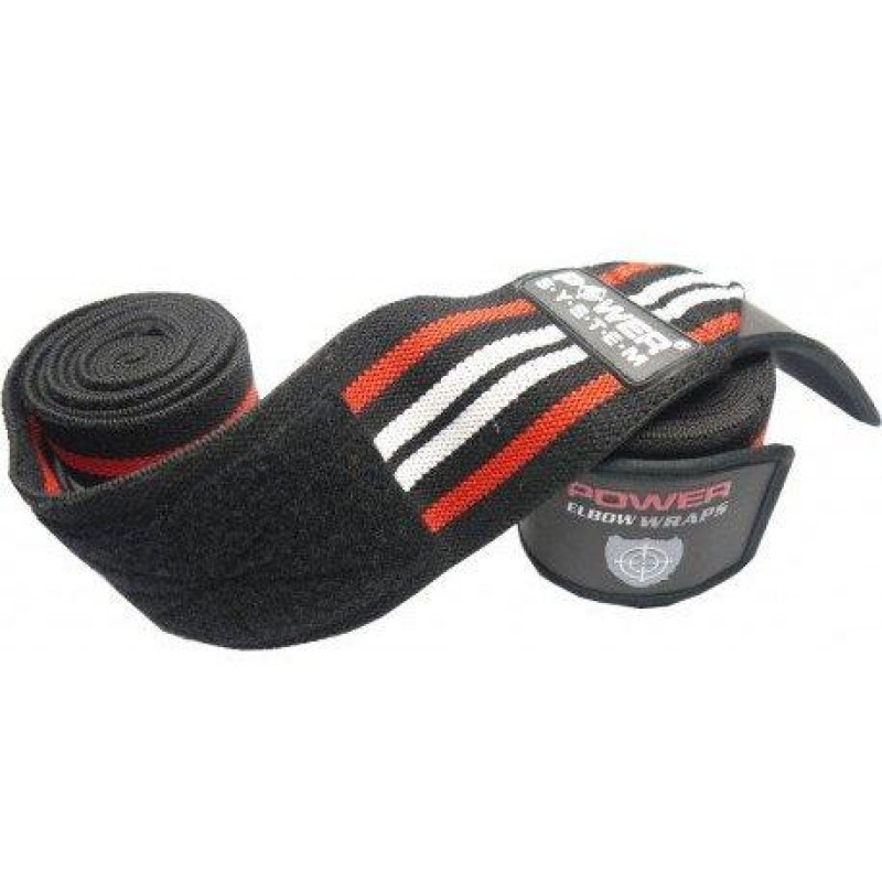 Бинты на локоть Power System PS-3600 Elbow Wraps Red/Black (пара), Длина 1,5 м, Ширина 8 см, Хлопок, Эластан, Красно-черный
