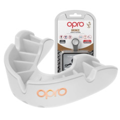 Капа боксерская OPRO Bronze White, Взрослая (возраст 11+), Однослойная, Компрессионная клетка, Технология плавников, Белый