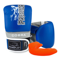 Снарядні рукавиці PowerPlay 3038 Cobra, PU, пінний наповнювач, синьо-сірий, розмір L, анатомічна форма, капа в комплекті