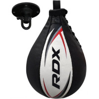 Пневмогруша боксерська RDX 2Y Boxing Speed Ball Leather Multi White/Red, Натуральна шкіра, Довжина 26 см, Окружність 54 см, Чорно-біло-червоний