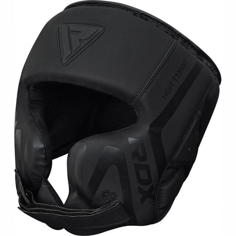 Боксерский шлем RDX T15 Noir Cheek Protector Matte Black M (капа в комплекте)