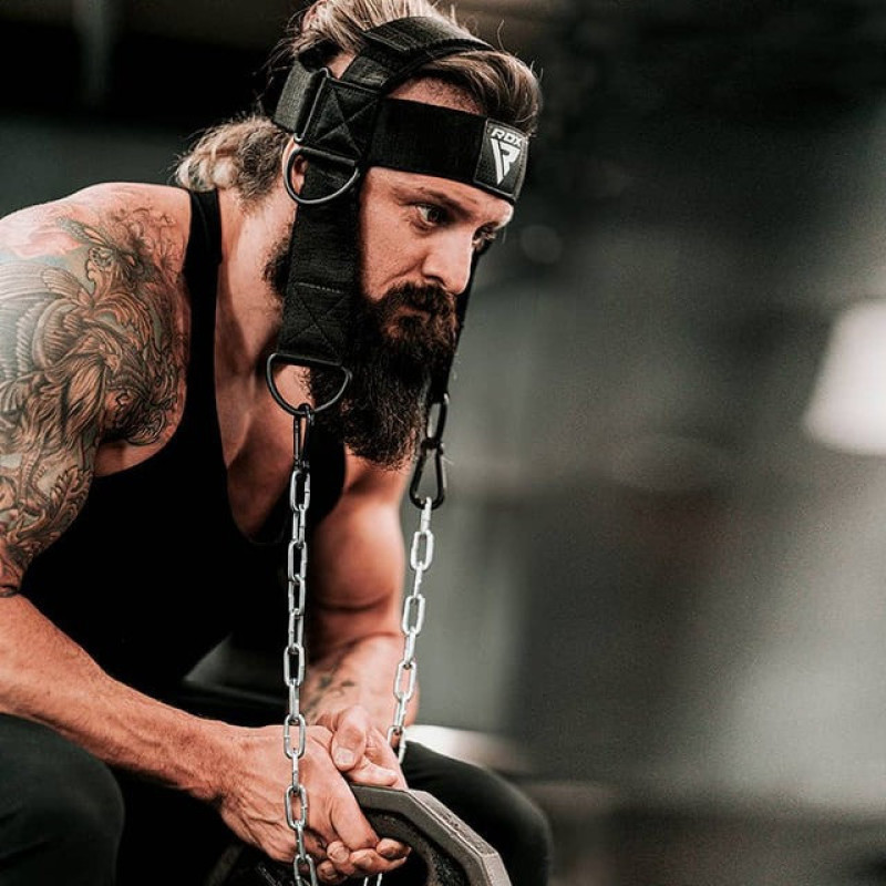 Тяга для шеи RDX H2 Neck Harness Black Plus с цепью, Максимальная нагрузка 100 кг, Сталь, Нейлон, Черный