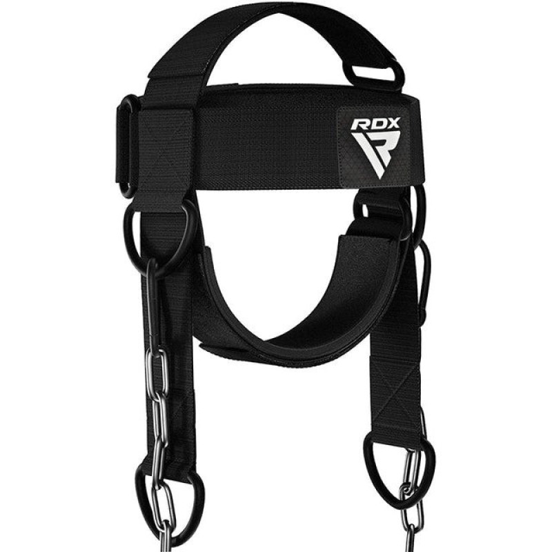 Тяга для шеи RDX H2 Neck Harness Black Plus с цепью, Максимальная нагрузка 100 кг, Сталь, Нейлон, Черный
