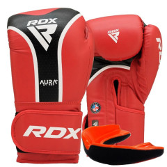 Боксерские перчатки RDX AURA PLUS T-17 красно-черные 10 унций (накладки в комплекте)