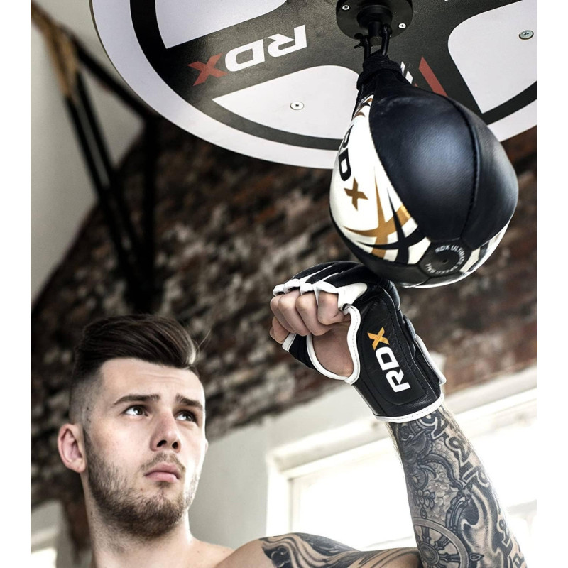 Пневмогруша боксерська RDX 2Y Boxing Speed Ball Leather Multi White/Red, Натуральна шкіра, Довжина 26 см, Окружність 54 см, Чорно-біло-червоний