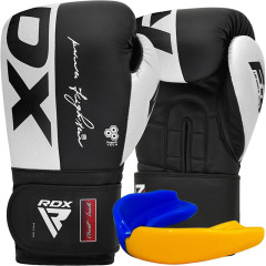 Боксерские перчатки RDX F4 Boxing Sparring Gloves Hook&Loop WHITE/BLACK, 12 унций, Искусственная кожа Kalix Skin Mayahide, Черно-белый