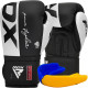 Боксерские перчатки RDX F4 Boxing Sparring Gloves Hook&Loop WHITE/BLACK (капа в комплекте), 12 унций, Искусственная кожа Kalix Skin Mayahide, Черно-белый