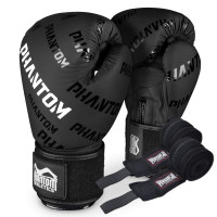 Перчатки для бокса Phantom APEX Velcro Black 12 унций (Бинты 4м. )
