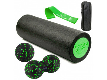Набір для масажу та йоги PowerPlay PP_4095 EPP (Ролик 45*15 + 2-ва мячі) Green + резика 5.5 кг.