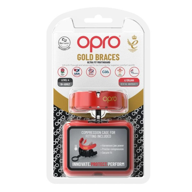 Капа OPRO Gold Braces під брекети доросла (вік 11+) Red/Pearl (art.102506003)