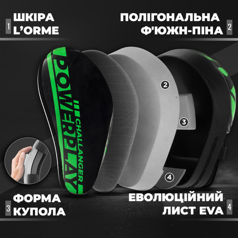 Лапи боксерські PowerPlay 3041 Чорно-Зелені PU [пара]