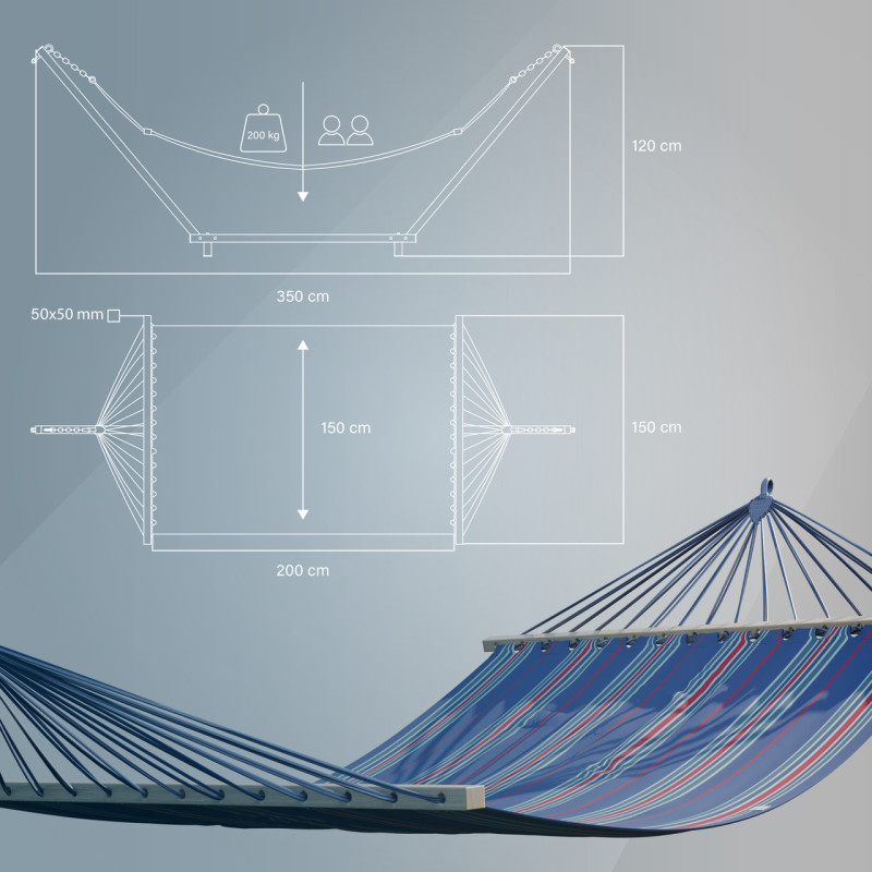 Стійка для гамака + Двомісний гамак з планкою RIO XXL синій 200х150 WCG