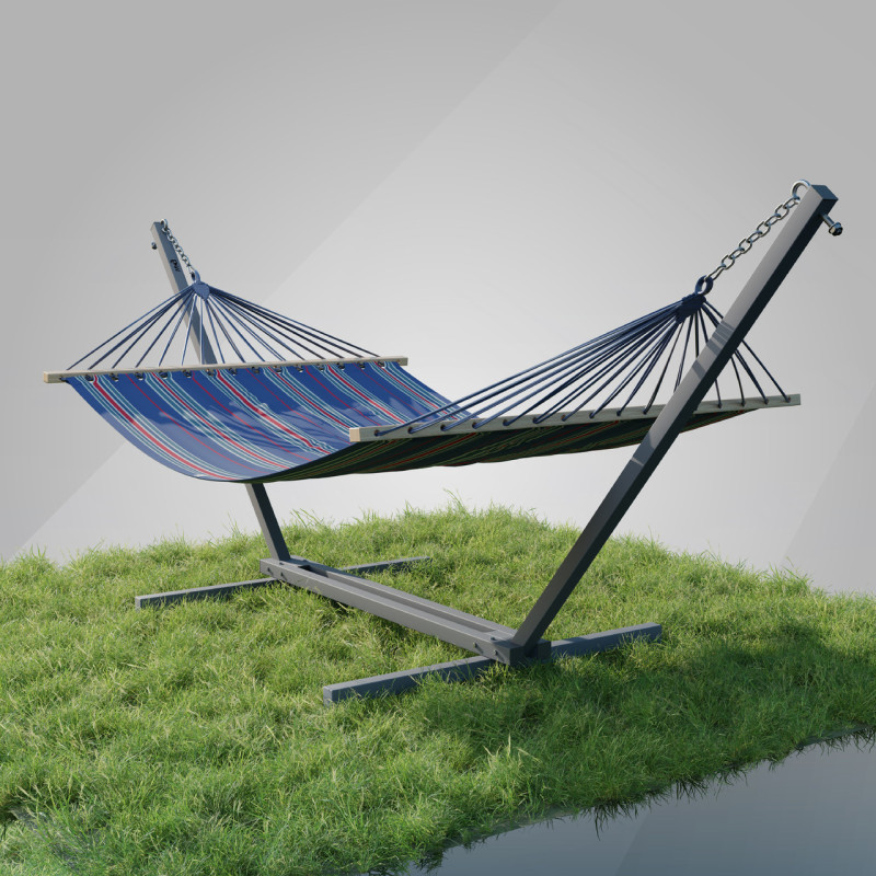 Стійка для гамака + Двомісний гамак з планкою RIO XXL синій 200х150 WCG