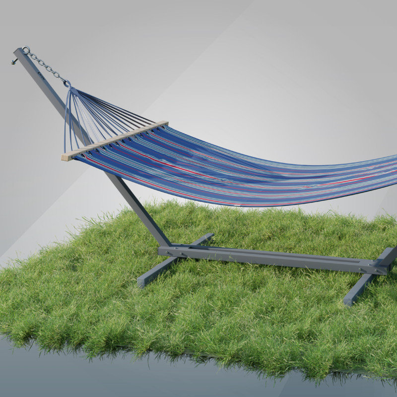 Стійка для гамака + Двомісний гамак з планкою RIO XXL синій 200х150 WCG