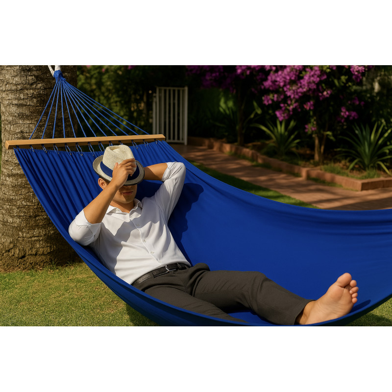 Монотонний гамак з планкою WISH синій двомісний XXL 200х150 WCG
