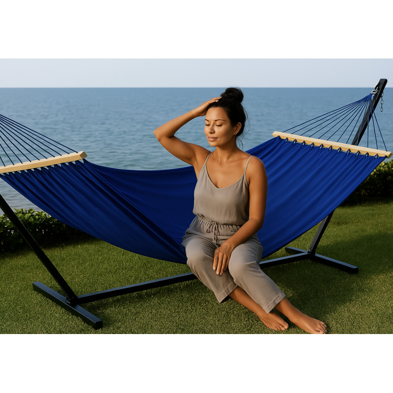 Монотонний гамак з планкою WISH синій двомісний XXL 200х150 WCG