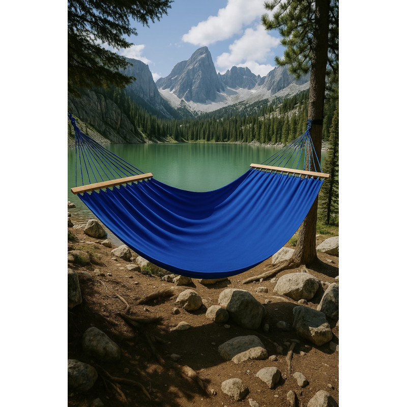 Монотонний гамак з планкою WISH синій двомісний XXL 200х150 WCG