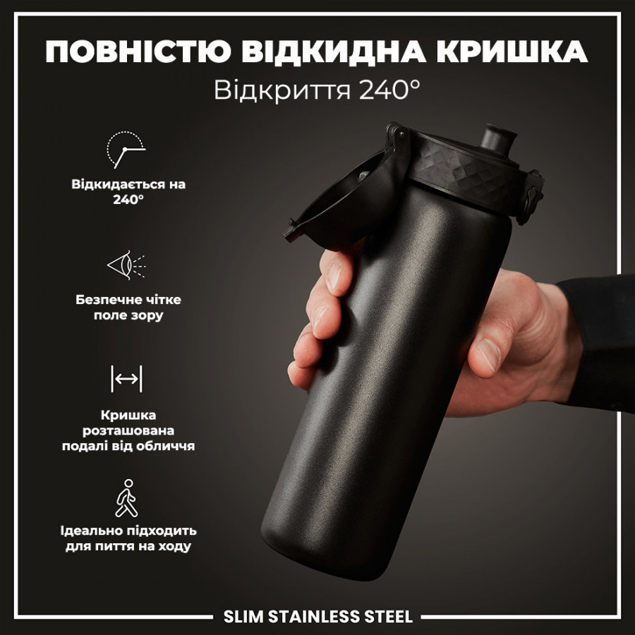 Пляшка для води металева ION8 600 мл. Stainless Steel , Black