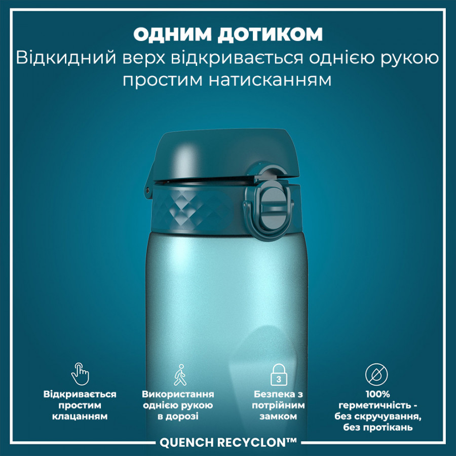 Пляшка для води ION8 1000 мл. BPA Free, Times To Drink, (ЕКО пляшка) BPA Free, Teal & Blue