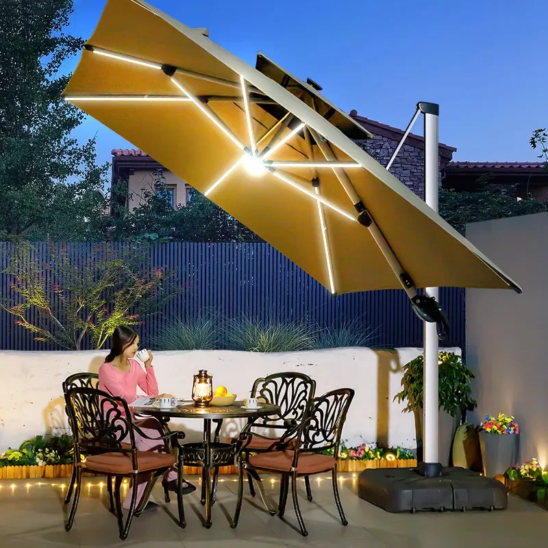 Садова парасоля WCG 3×3 м з LED-підсвіткою, сонячною панеллю та чохлом